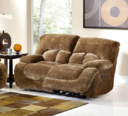 Fawn Casual Velvet Brown Ultra Plush Love Seat with Power Motion Dual Recliners